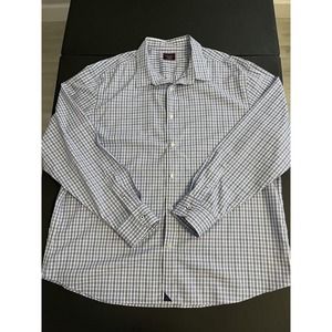 Untuckit 3XL Adult Button Shirt Long Sleeve Blue Plaid Wrinkle Free Casual Mens